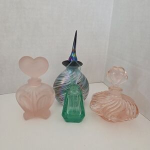 Assorted Glass Perfume Bottle Set - Pink & Green Decorative Vanity Accents